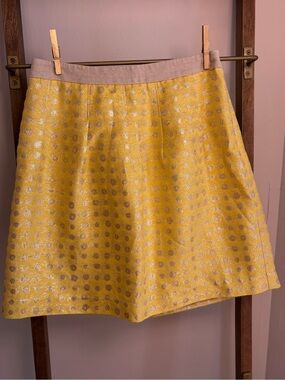 LOFT Yellow Metallic Polka Dot A-Line Skirt (147)